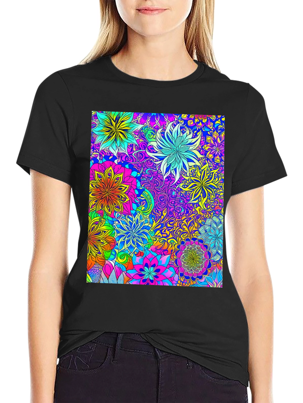 Vibrant Floral Print Crew Neck T-Shirt