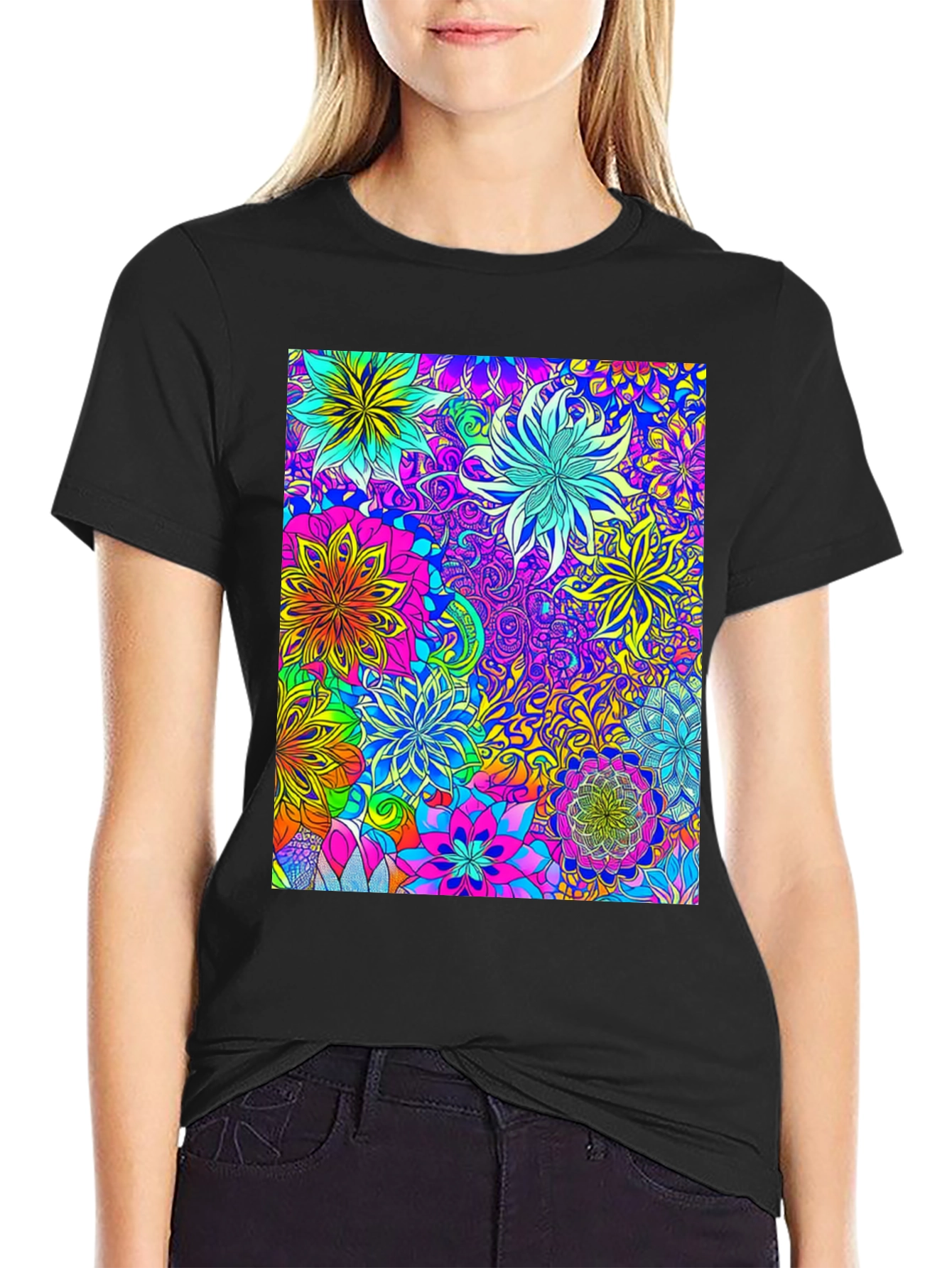Vibrant Floral Print Crew Neck T-Shirt