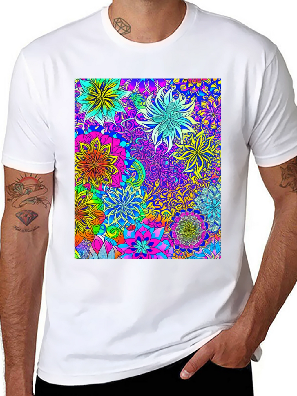 Vibrant Floral Print Crew Neck T-Shirt