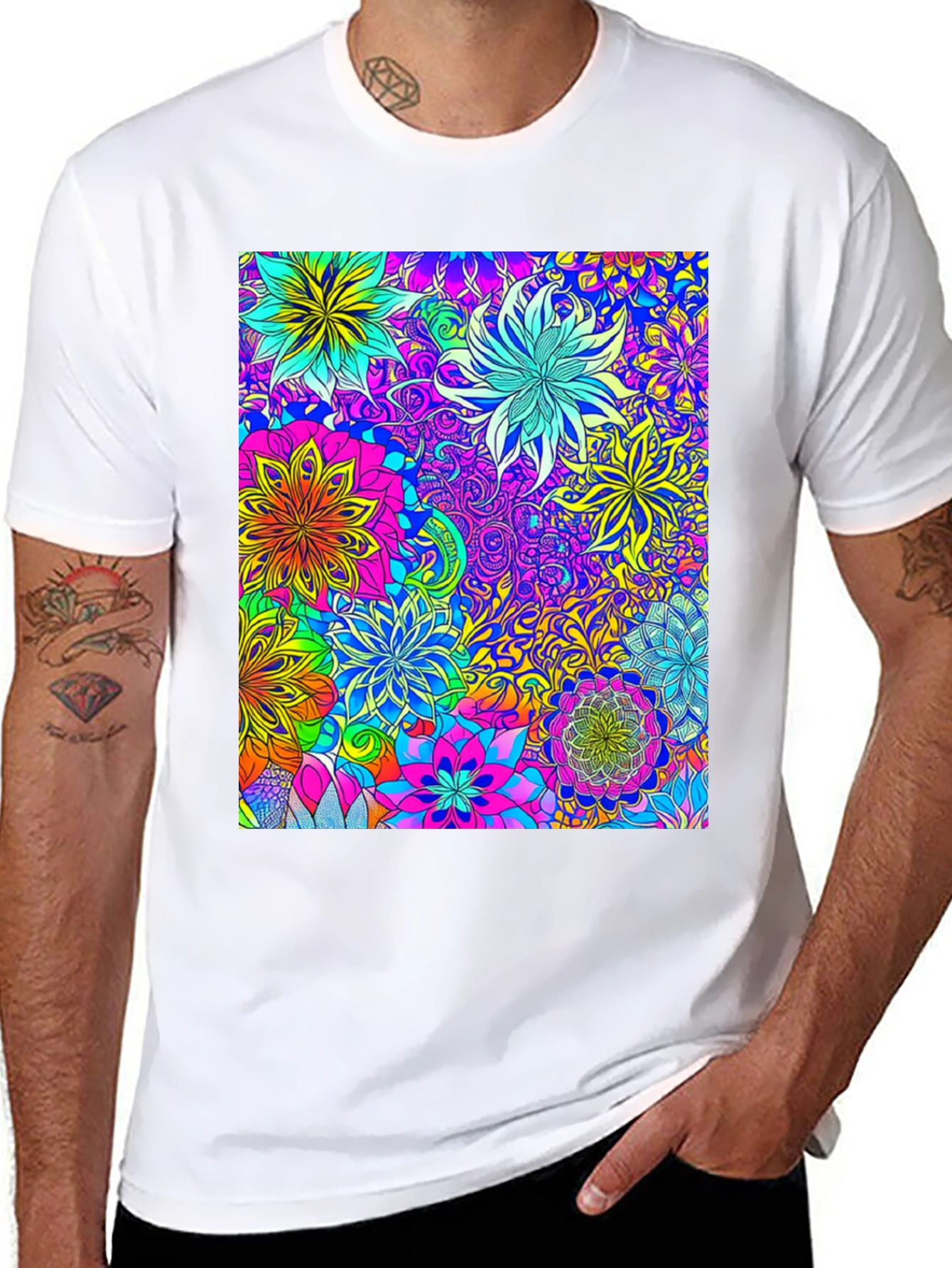 Vibrant Floral Print Crew Neck T-Shirt