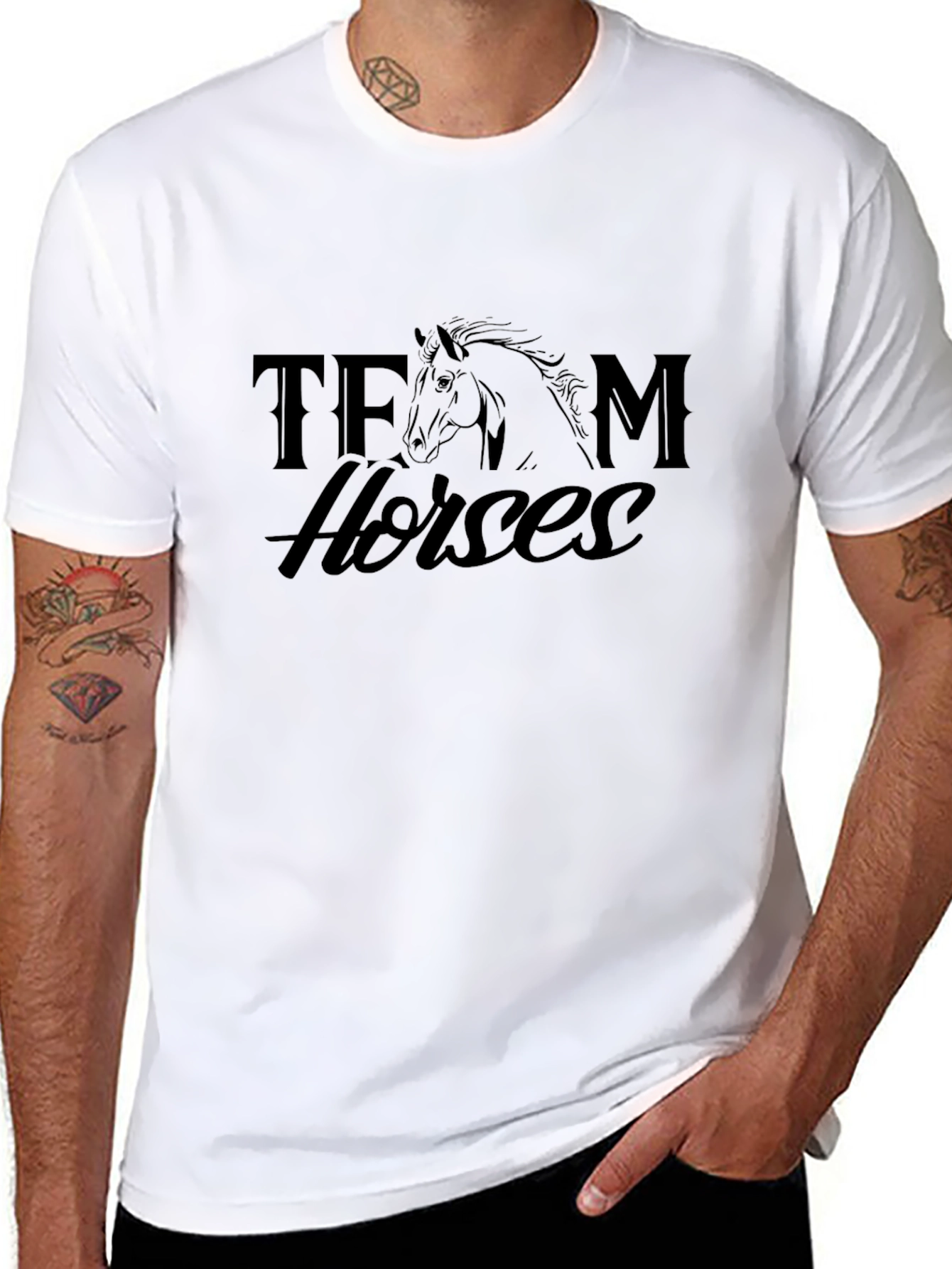 Team Horses Graphic Tee - Black Cotton T-Shirt