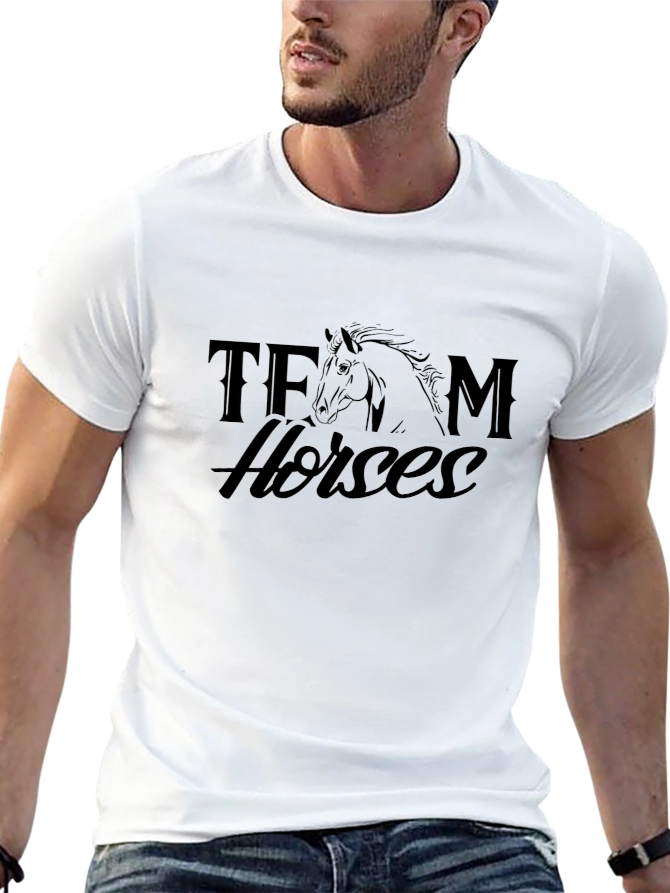 Team Horses Graphic Tee - Black Cotton T-Shirt