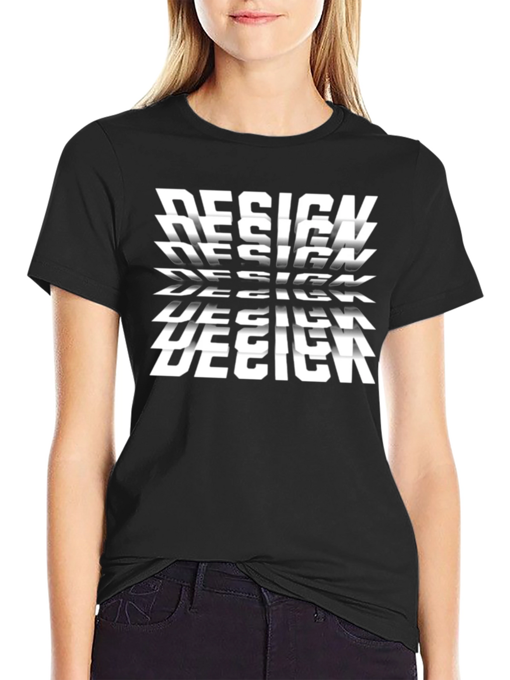 Black T-Shirt with Repeating Design Graphic