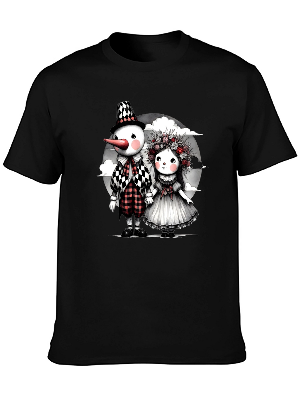 Whimsical Dolls Graphic Tee - Black