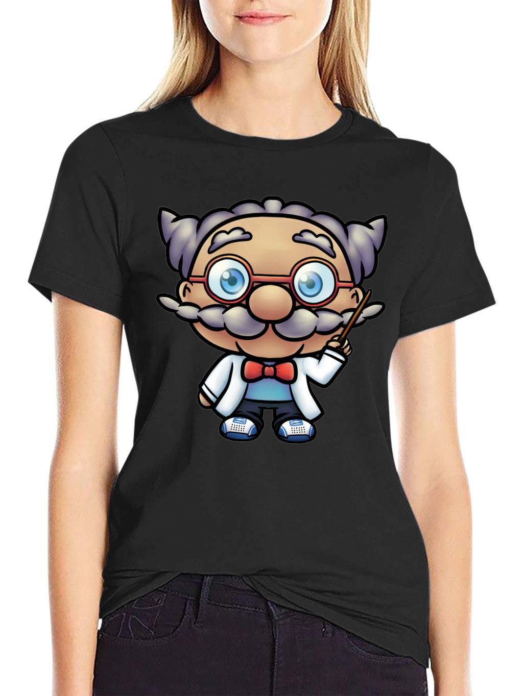 Scientist Cartoon Graphic Tee - Black T-Shirt