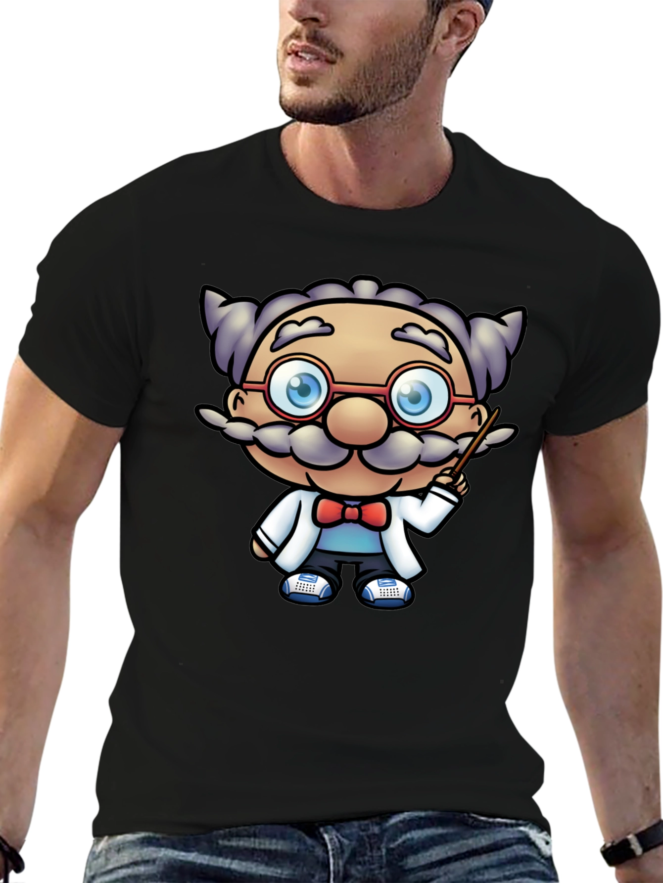 Scientist Cartoon Graphic Tee - Black T-Shirt