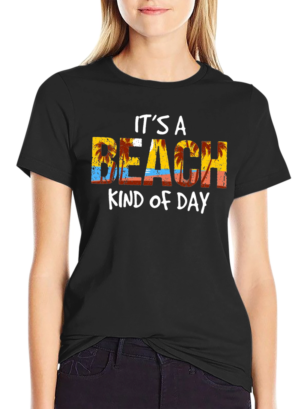 Its a Beach Kind of Day Black Graphic T-Shirt