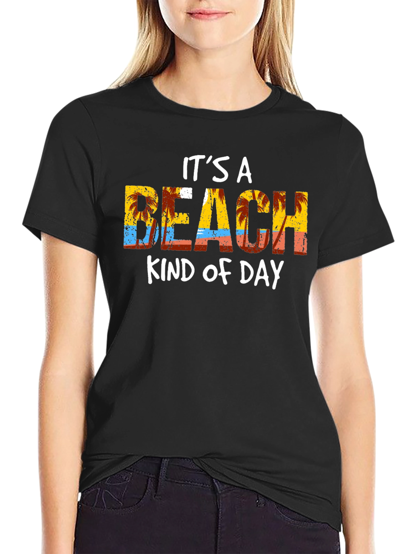Its a Beach Kind of Day Black Graphic T-Shirt