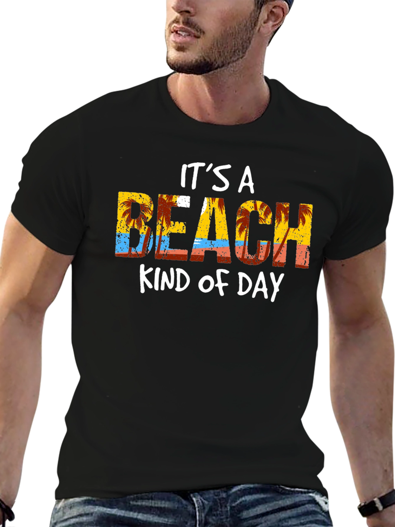 Its a Beach Kind of Day Black Graphic T-Shirt