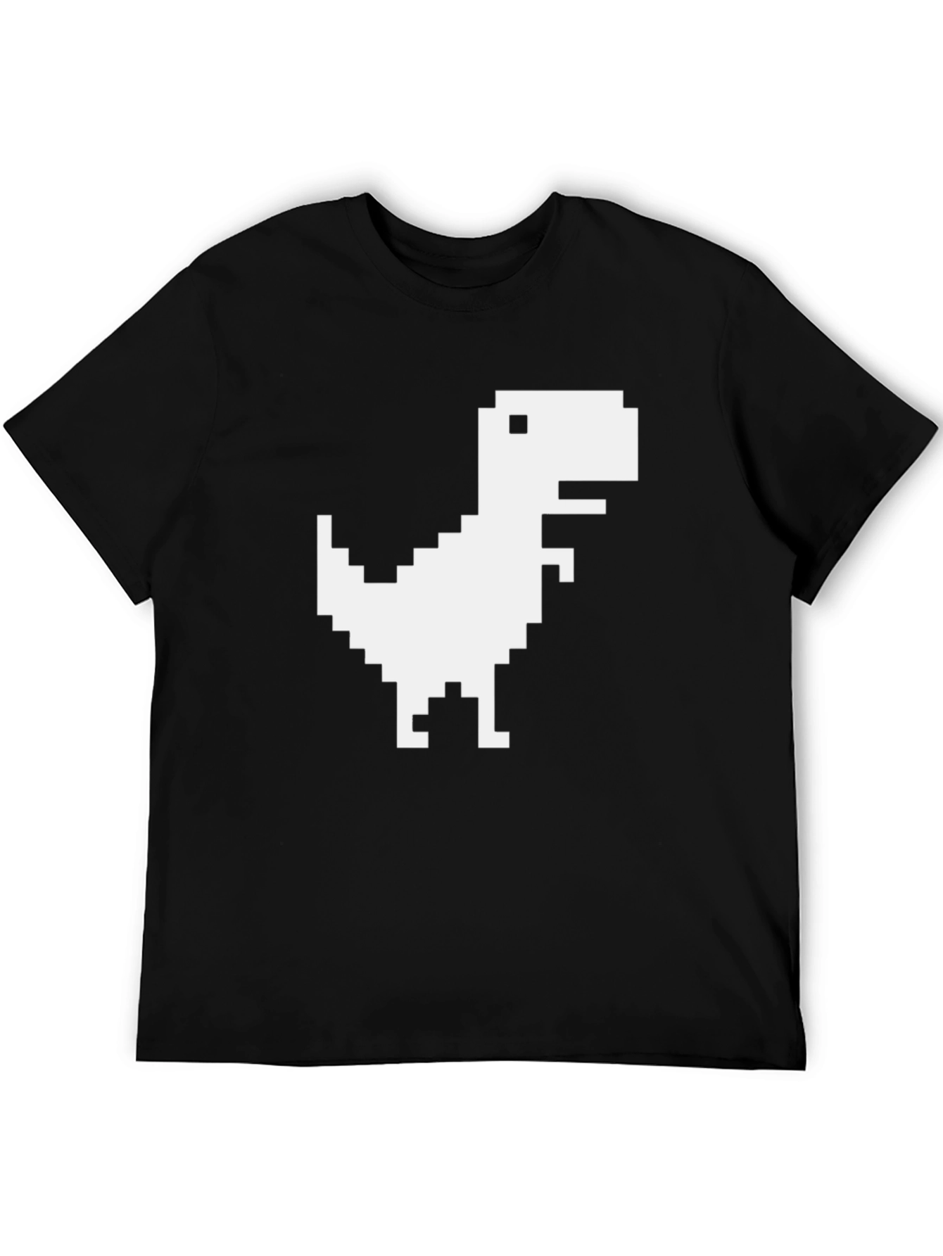 Pixel Dinosaur Graphic Tee - Black Cotton Casual T-Shirt