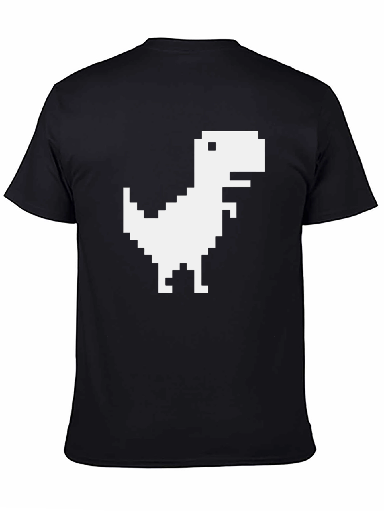 Pixel Dinosaur Graphic Tee - Black Cotton Casual T-Shirt
