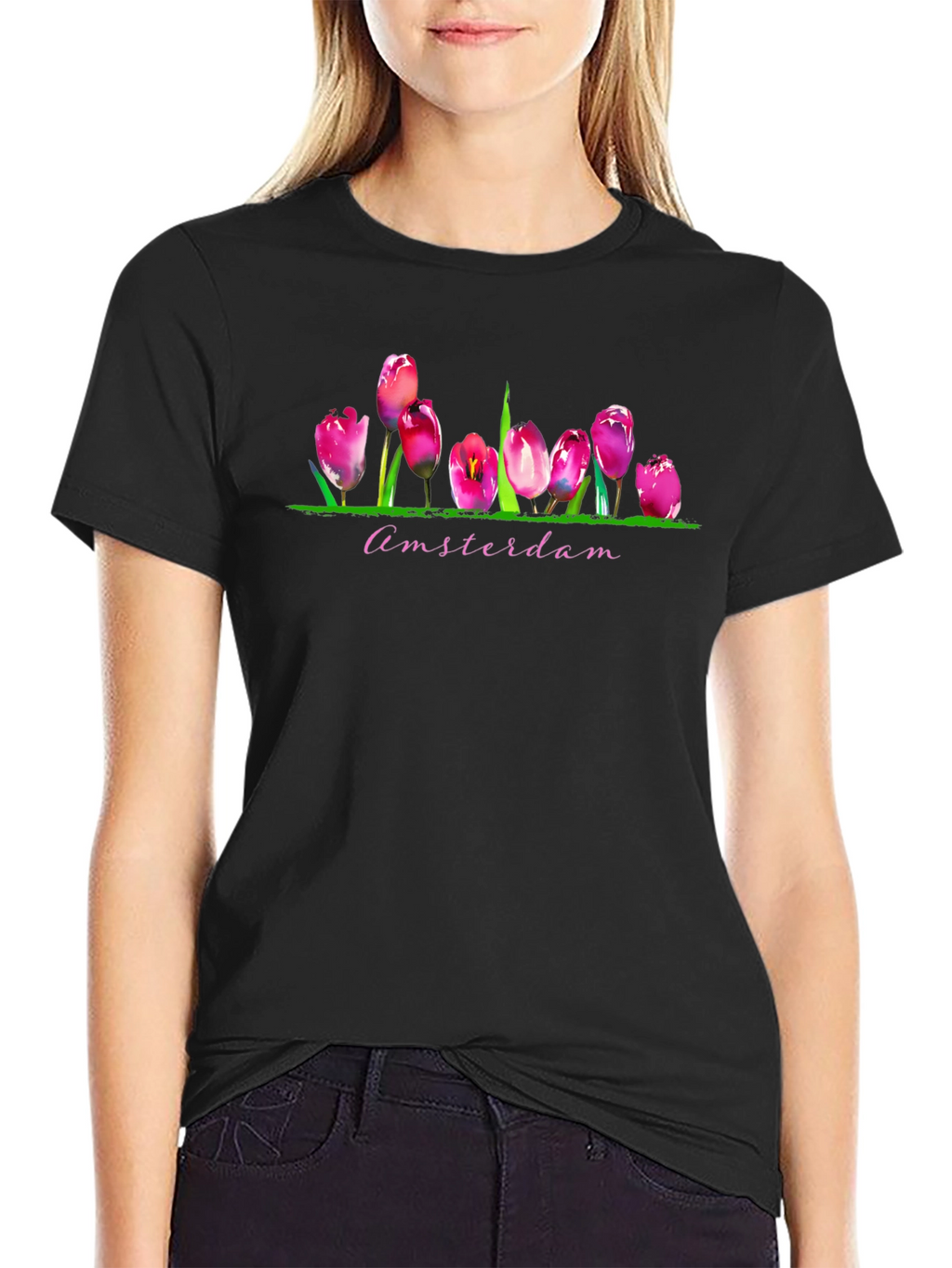 Amsterdam Tulip Graphic Print Mens Black T-Shirt