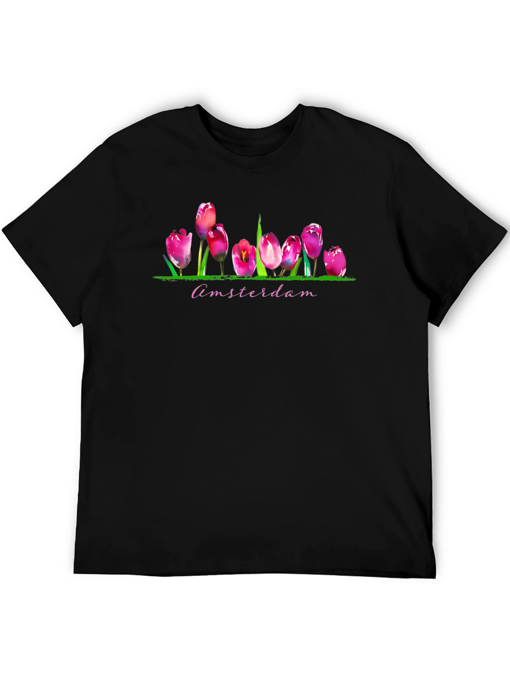 Amsterdam Tulip Graphic Print Mens Black T-Shirt