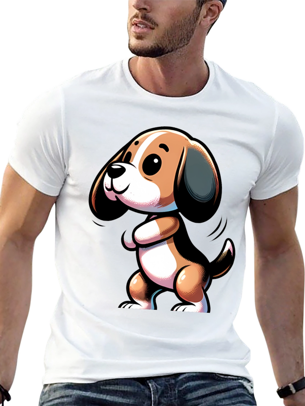 Cute Cartoon Beagle Dog Black T-Shirt