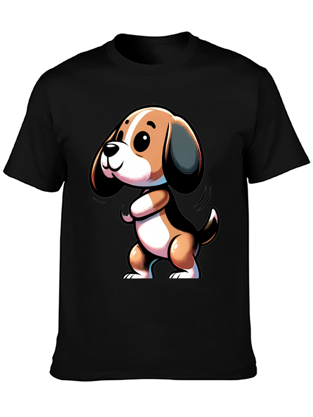 Cute Cartoon Beagle Dog Black T-Shirt