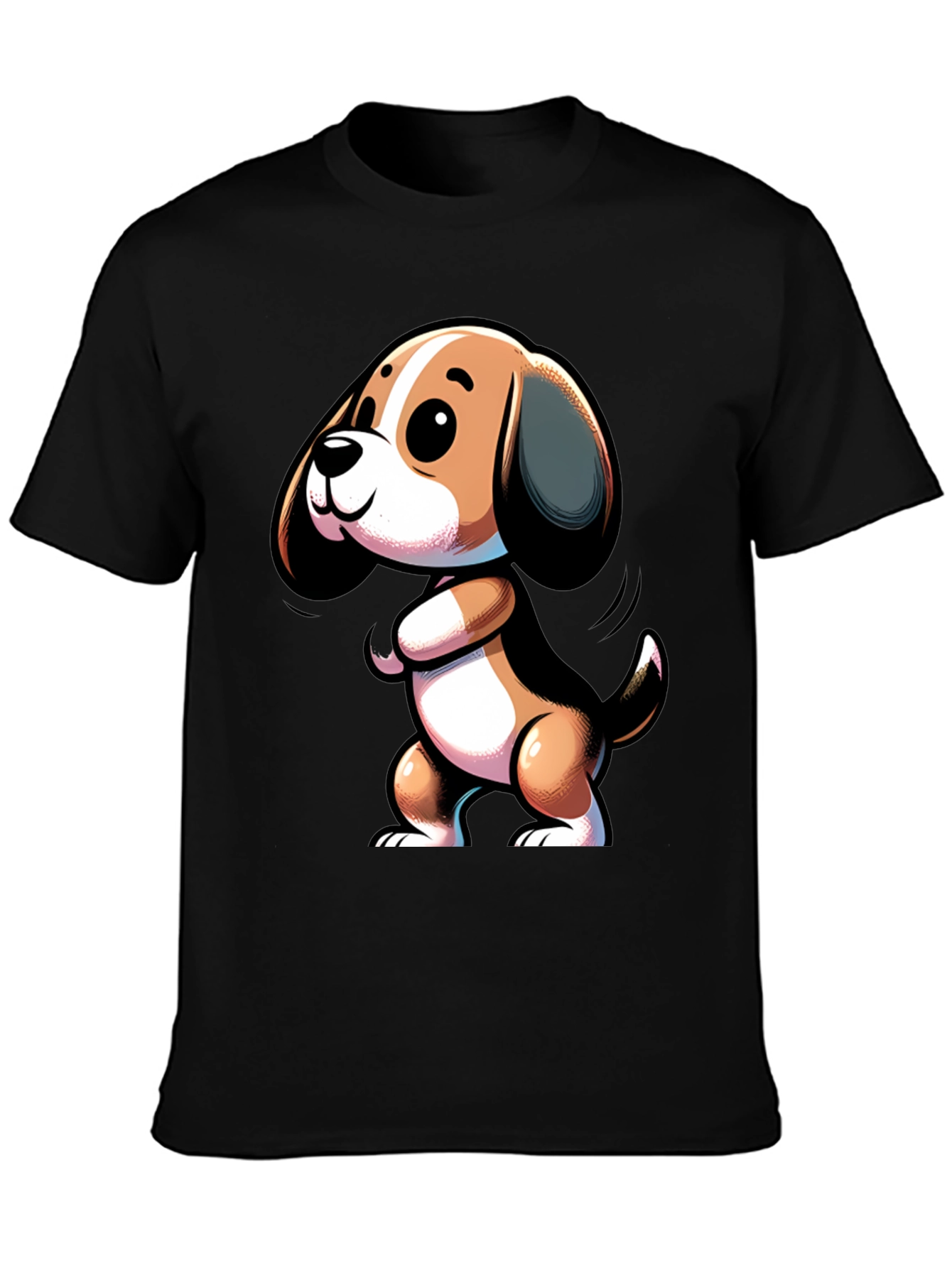 Cute Cartoon Beagle Dog Black T-Shirt