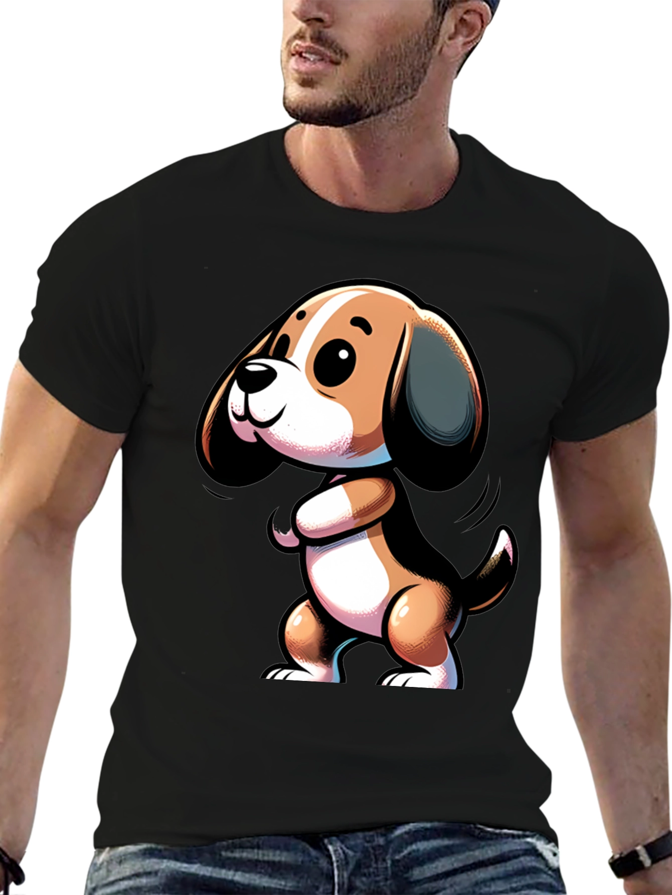 Cute Cartoon Beagle Dog Black T-Shirt
