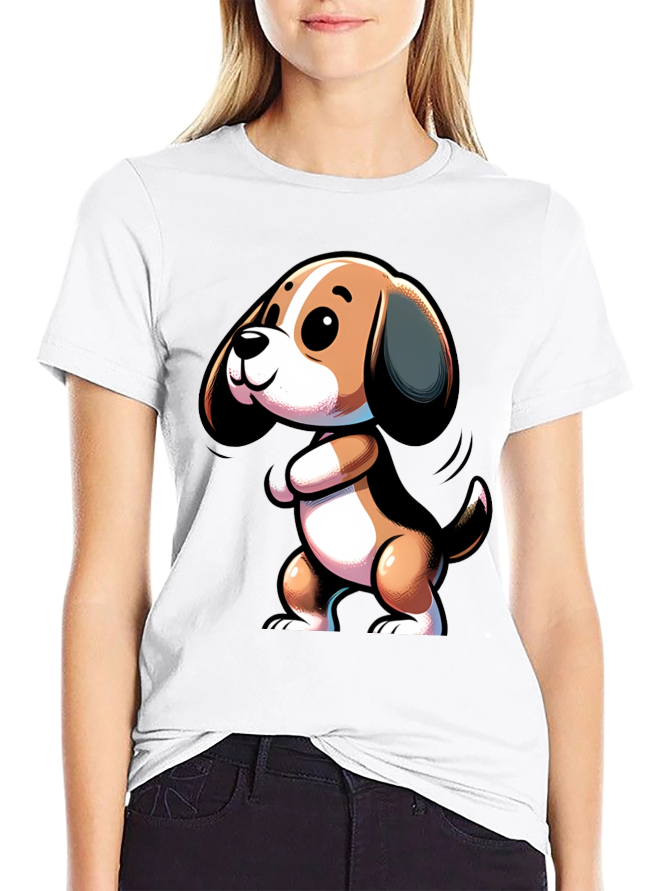 Cute Cartoon Beagle Dog Black T-Shirt