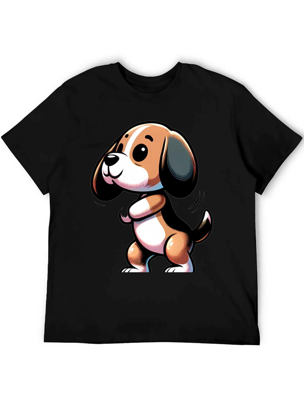 Cute Cartoon Beagle Dog Black T-Shirt