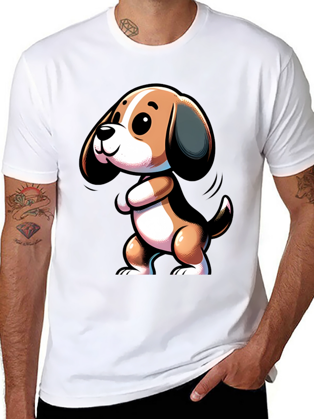 Cute Cartoon Beagle Dog Black T-Shirt