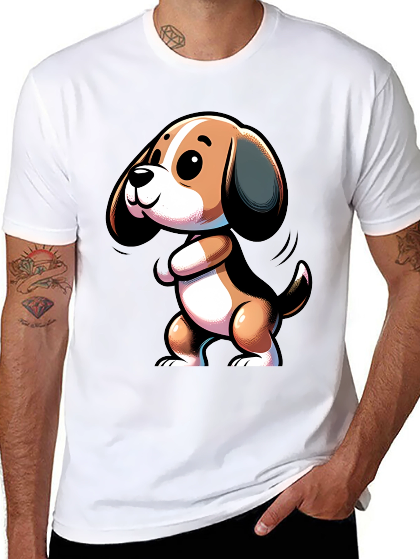 Cute Cartoon Beagle Dog Black T-Shirt