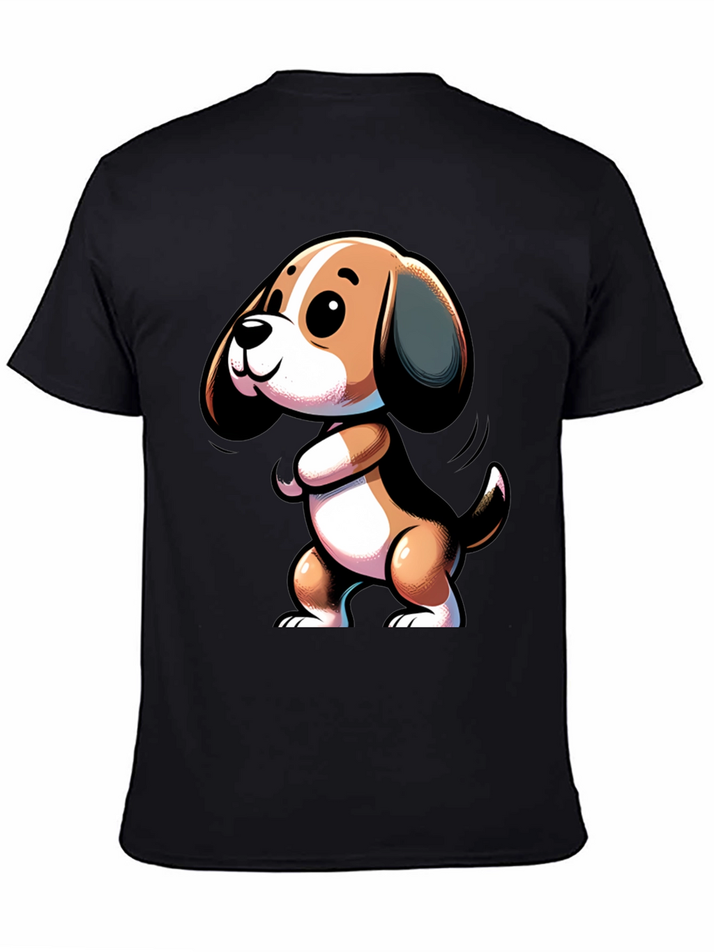 Cute Cartoon Beagle Dog Black T-Shirt