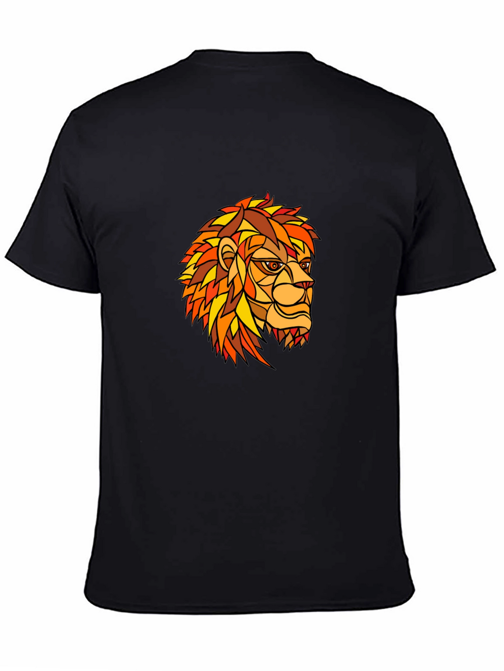 Geometric Lion Graphic Print Black T-Shirt