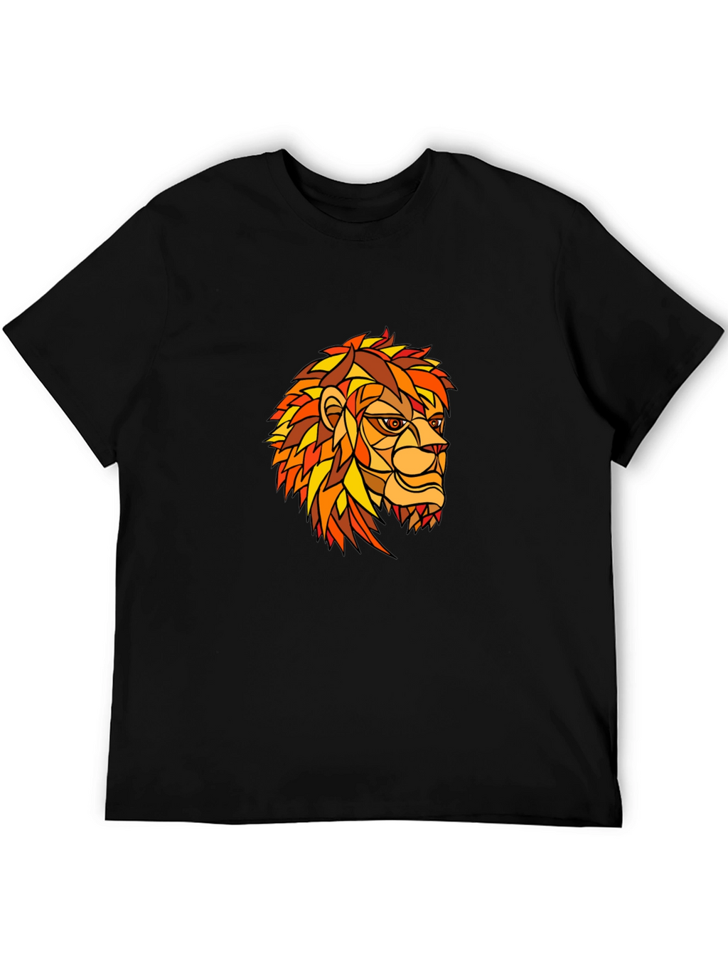 Geometric Lion Graphic Print Black T-Shirt