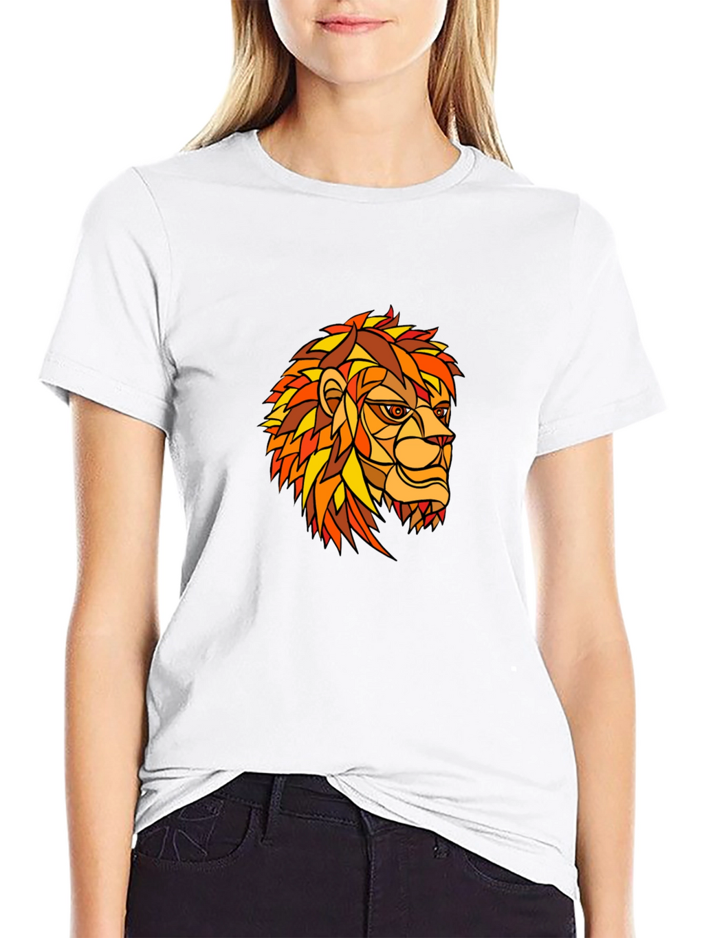 Geometric Lion Graphic Print Black T-Shirt