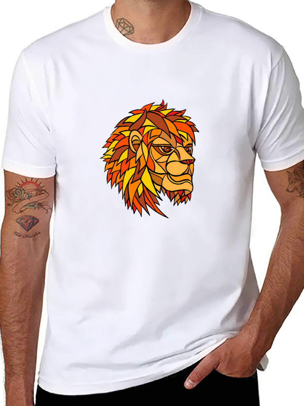 Geometric Lion Graphic Print Black T-Shirt