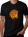 Geometric Lion Graphic Print Black T-Shirt