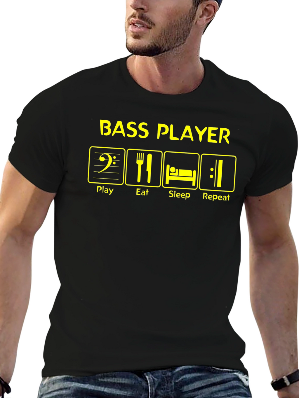 Bass Player Play Eat Sleep Repeat Graphic T-Shirt