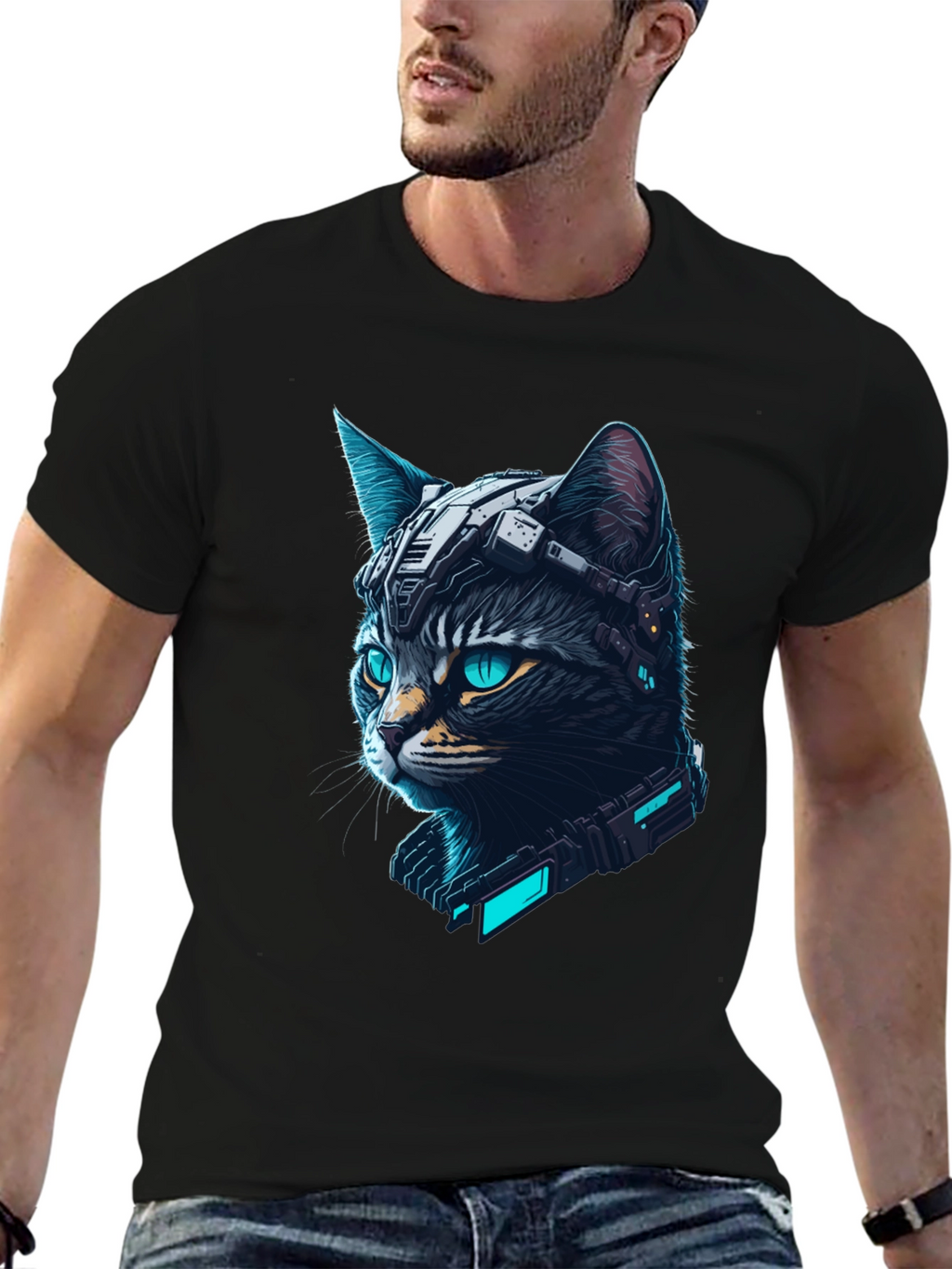 Cyberpunk Cat T-Shirt - Futuristic Feline Tee