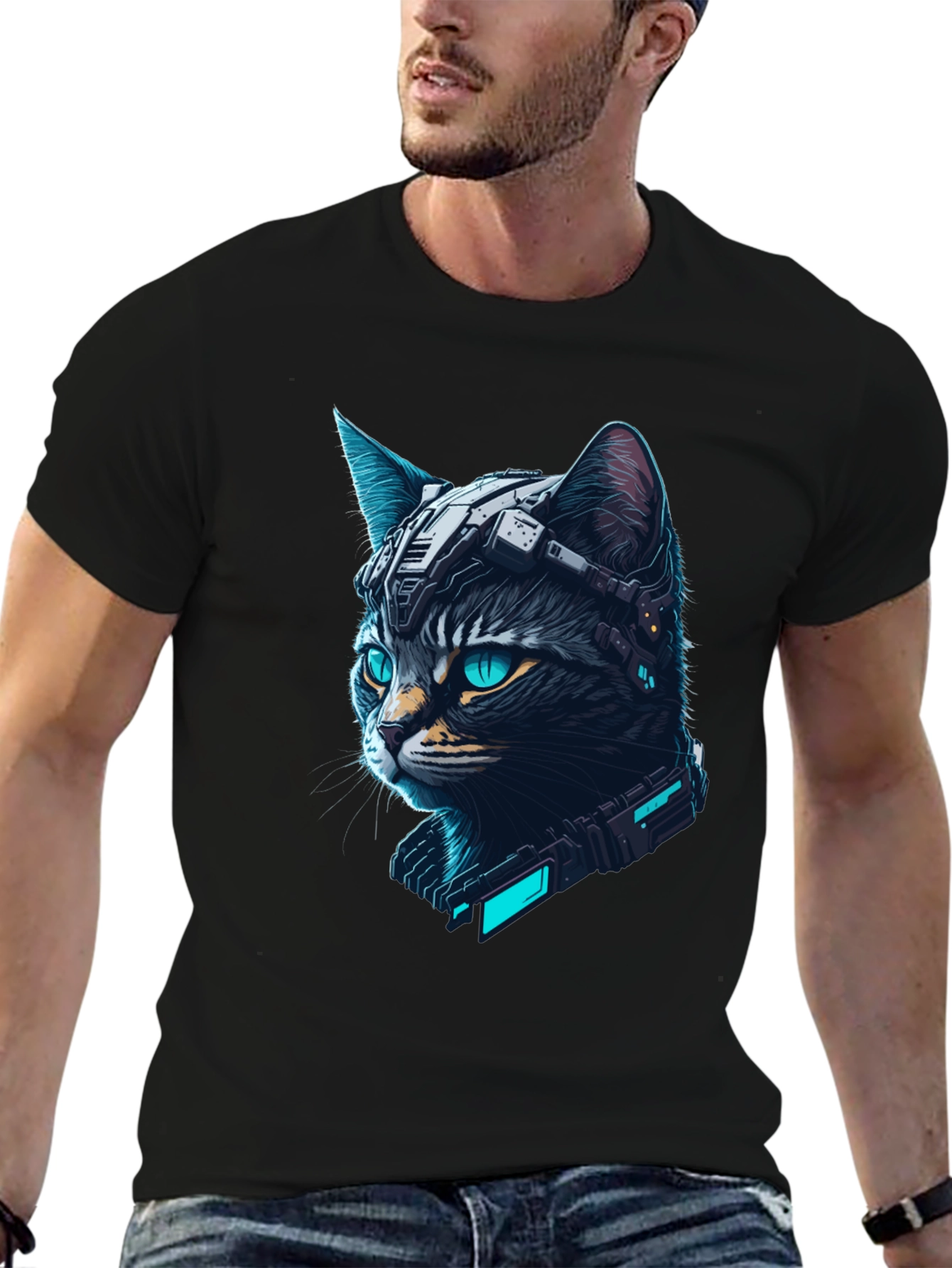 Cyberpunk Cat T-Shirt - Futuristic Feline Tee