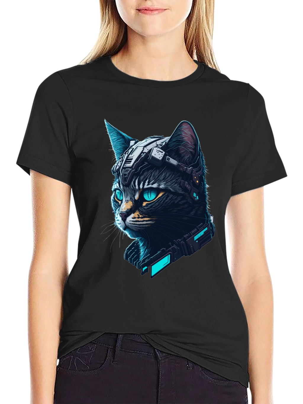 Cyberpunk Cat T-Shirt - Futuristic Feline Tee