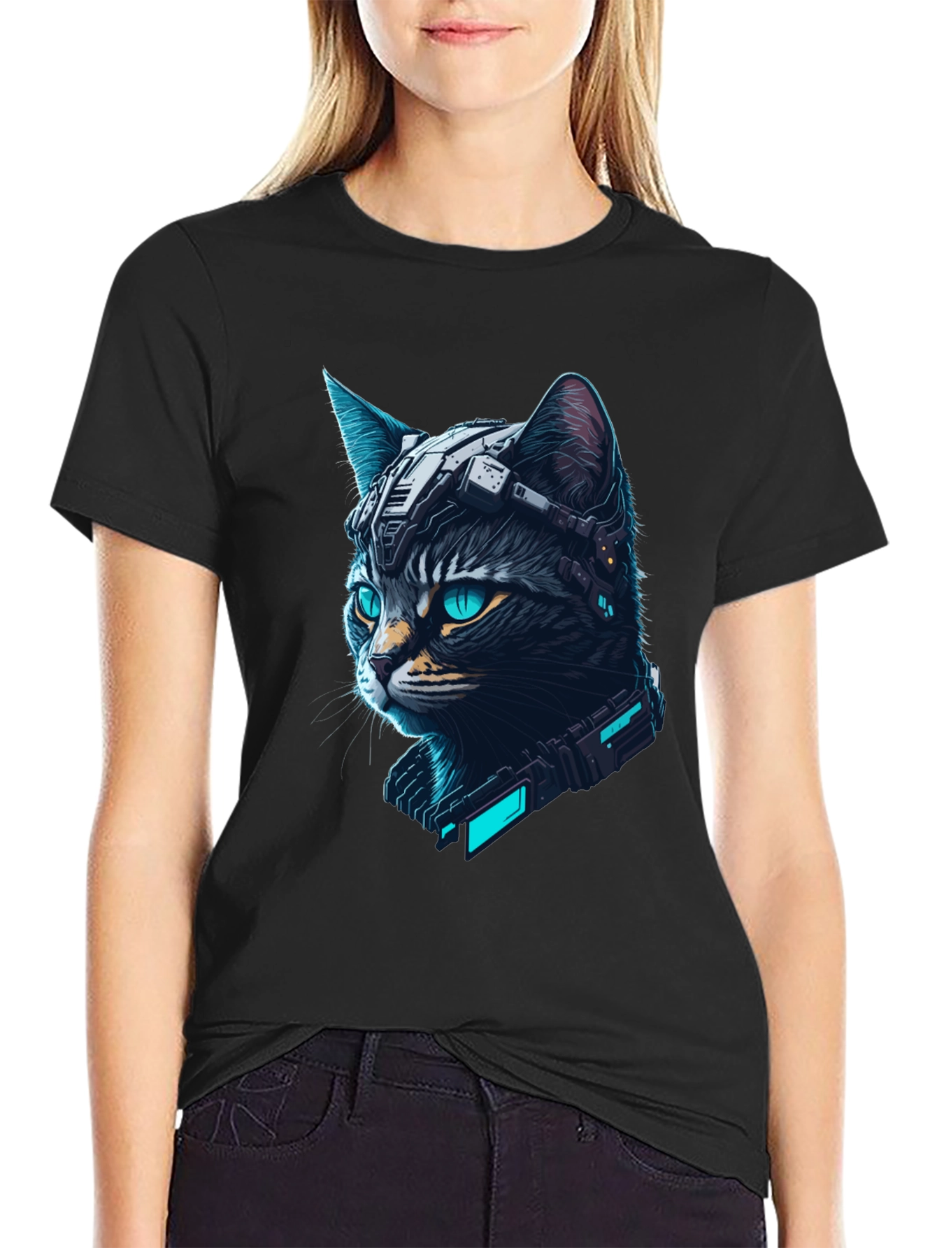 Cyberpunk Cat T-Shirt - Futuristic Feline Tee