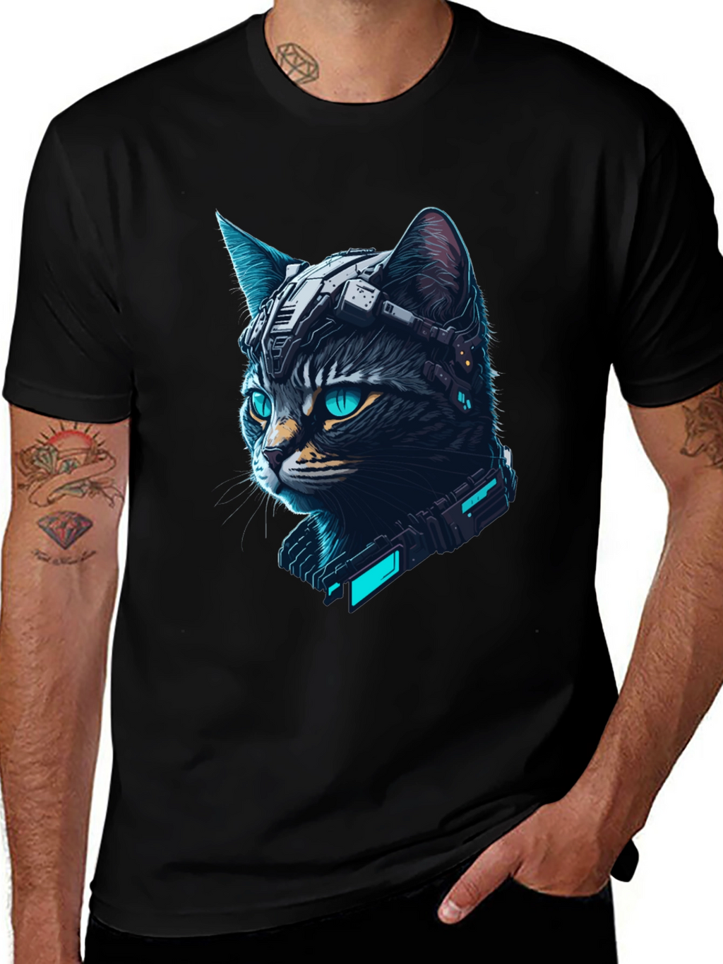 Cyberpunk Cat T-Shirt - Futuristic Feline Tee
