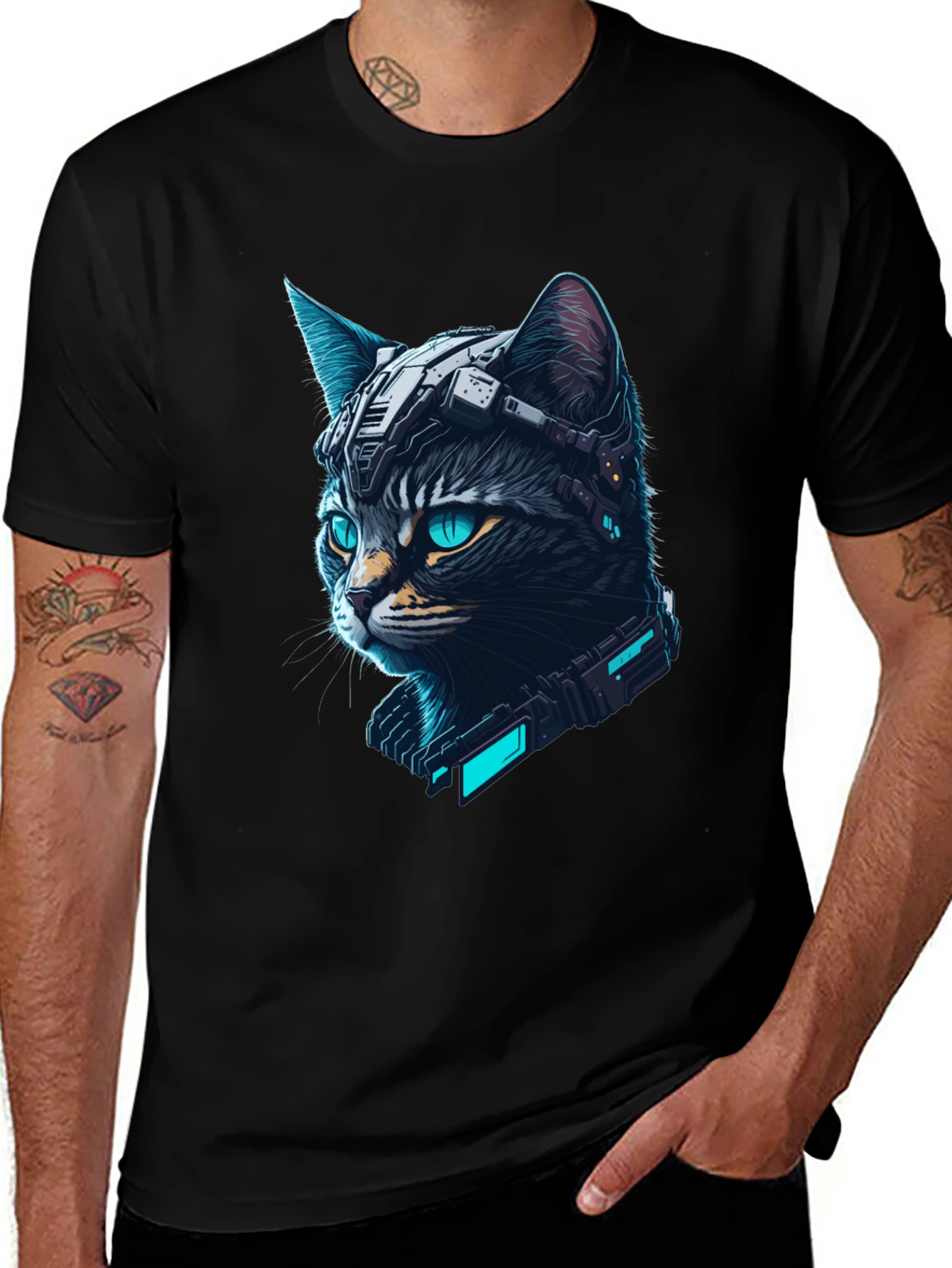 Cyberpunk Cat T-Shirt - Futuristic Feline Tee