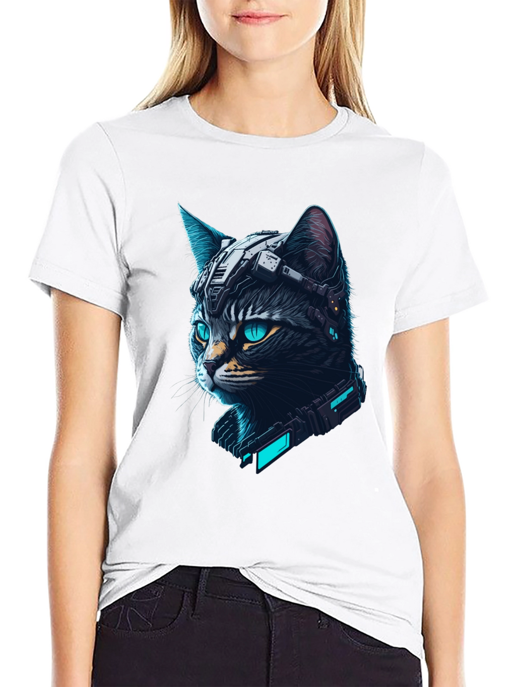 Cyberpunk Cat T-Shirt - Futuristic Feline Tee