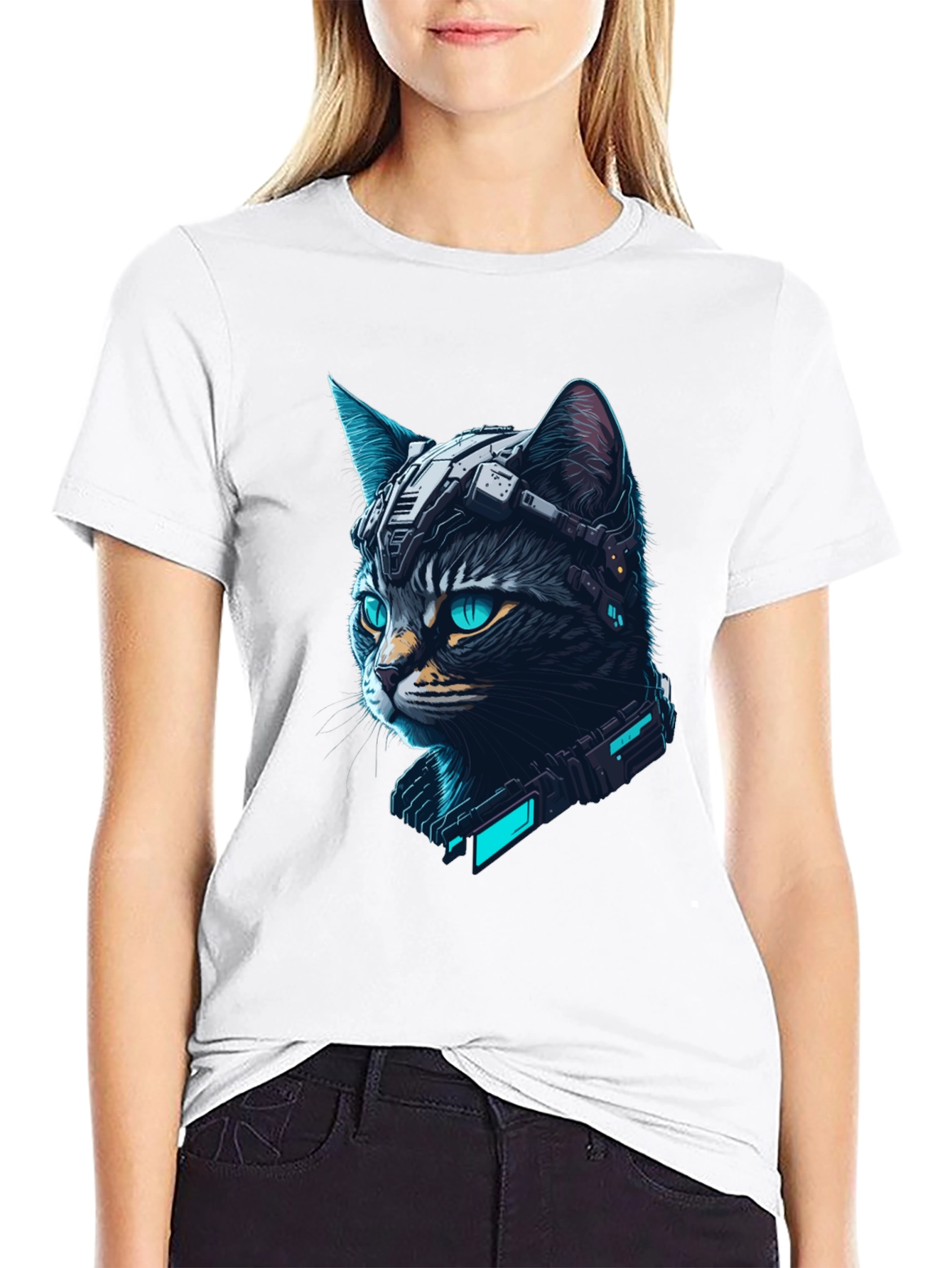 Cyberpunk Cat T-Shirt - Futuristic Feline Tee