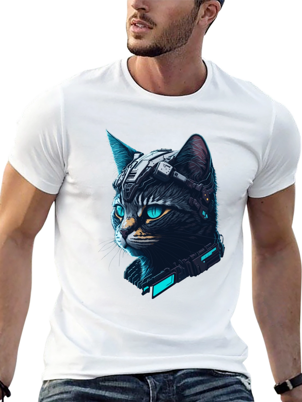 Cyberpunk Cat T-Shirt - Futuristic Feline Tee