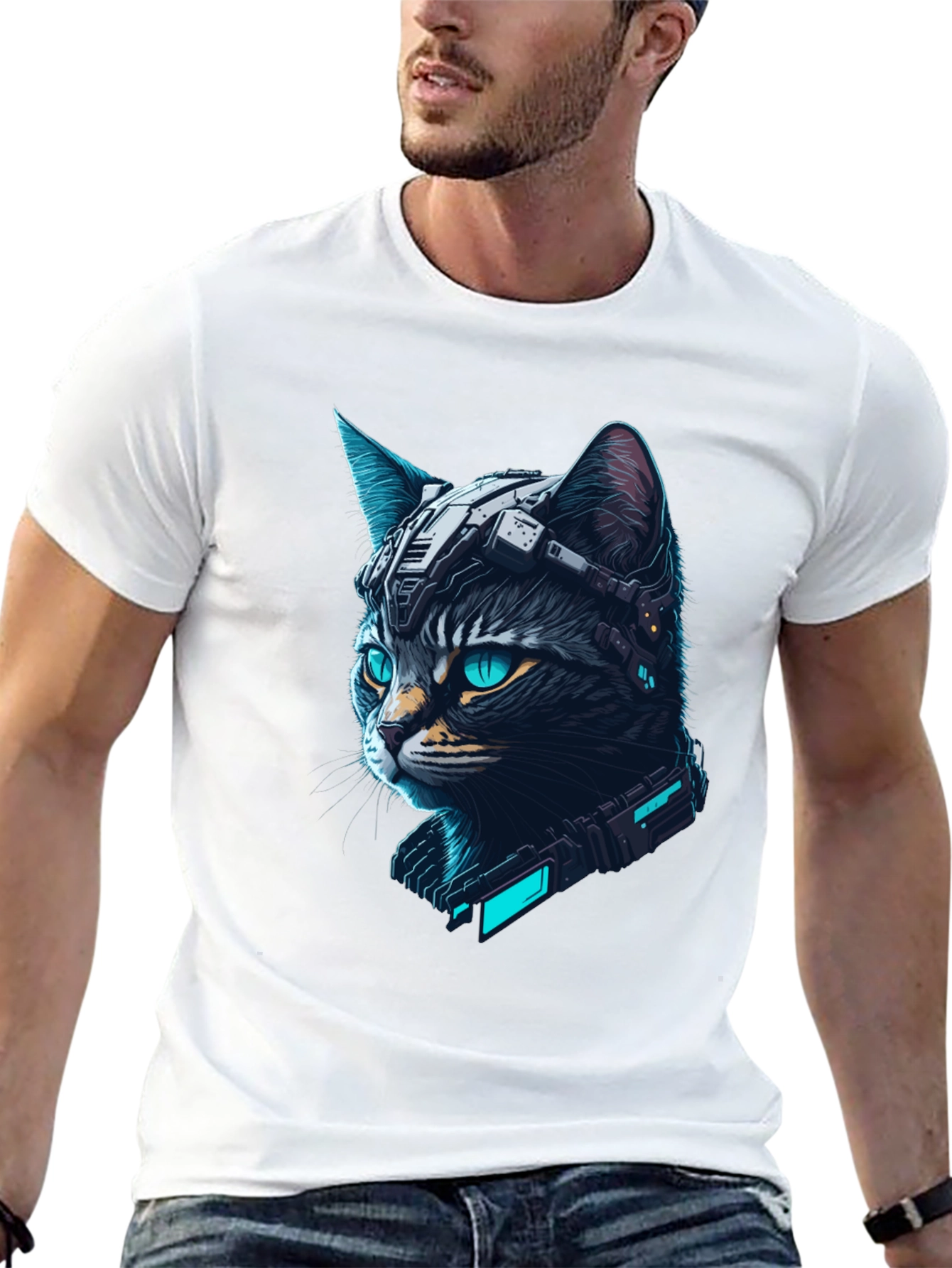 Cyberpunk Cat T-Shirt - Futuristic Feline Tee