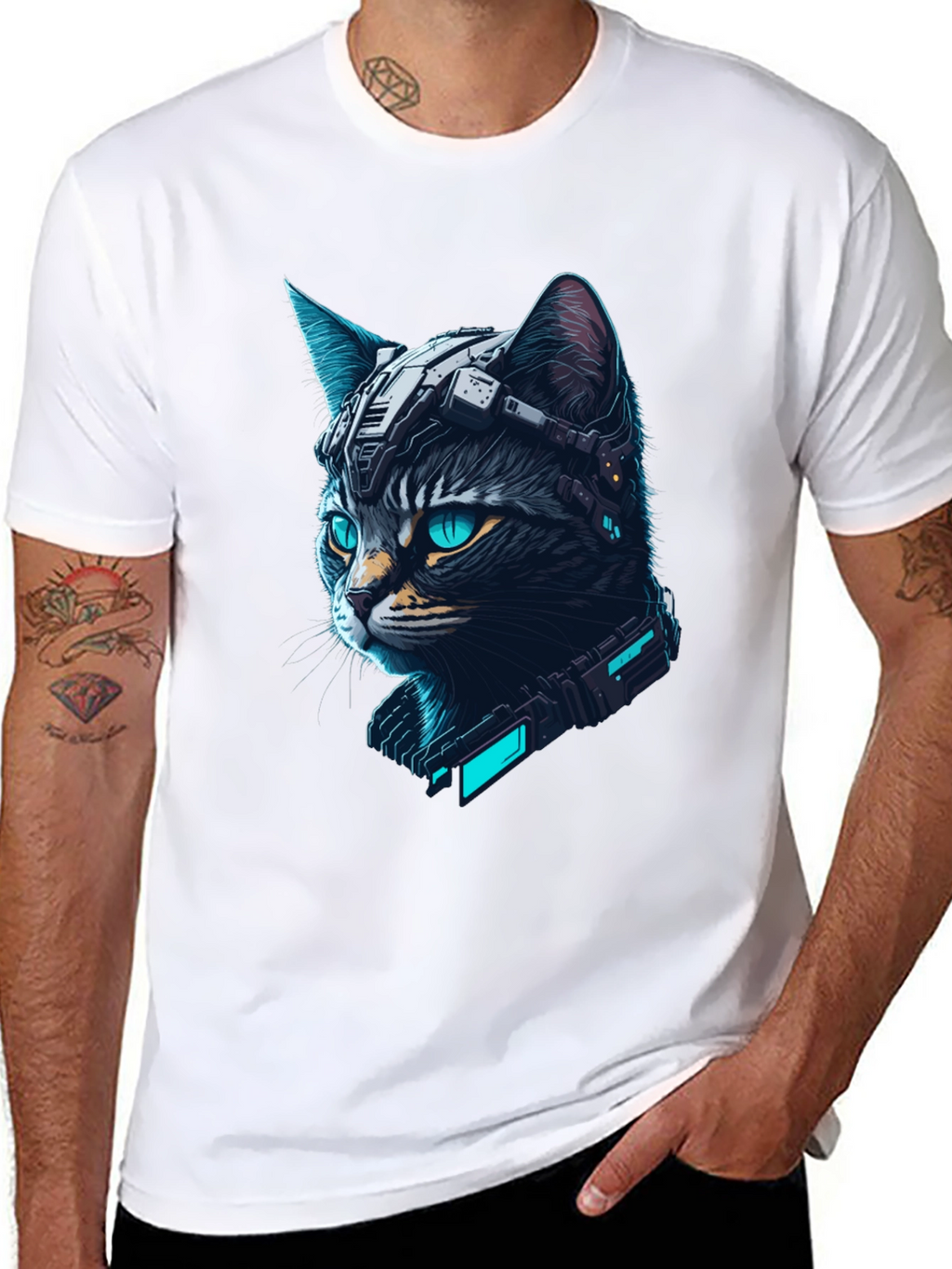 Cyberpunk Cat T-Shirt - Futuristic Feline Tee