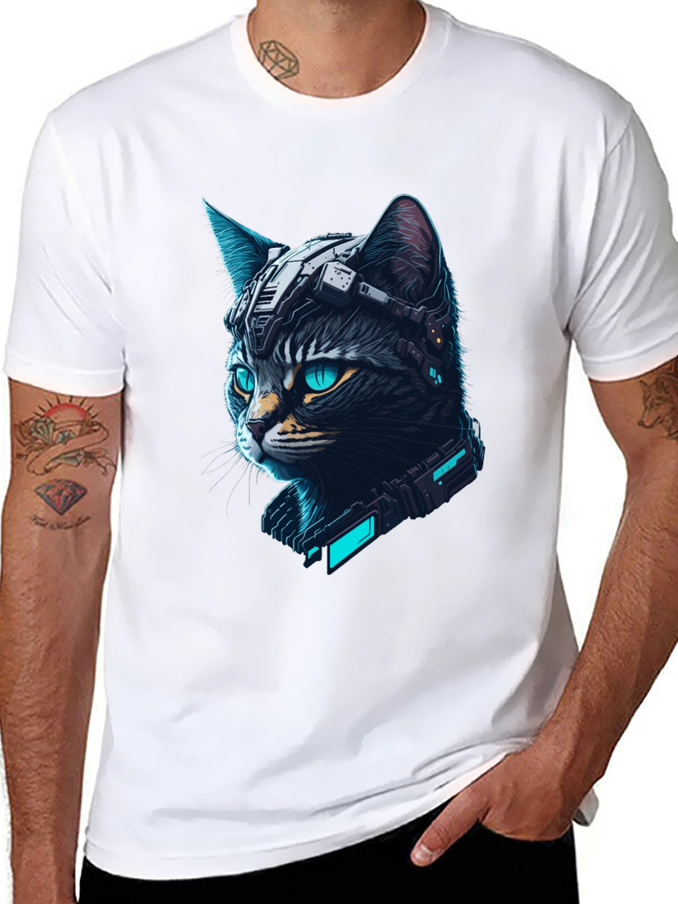 Cyberpunk Cat T-Shirt - Futuristic Feline Tee