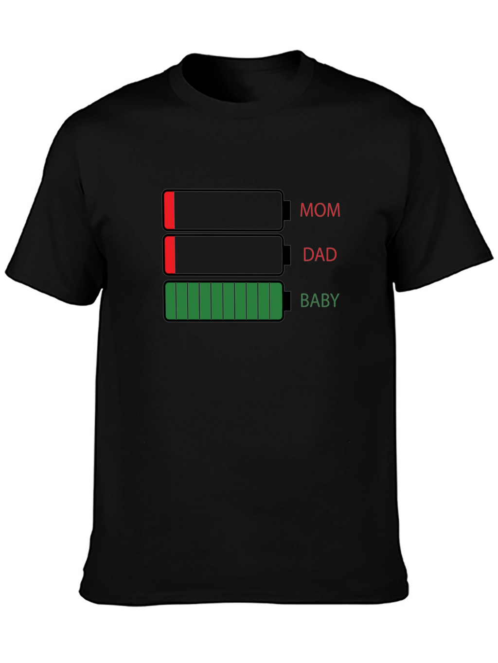 Battery Life Mom Dad Baby Black T-Shirt