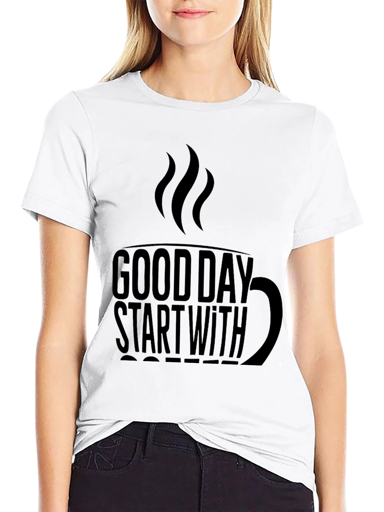 Good Day Start With Coffee Black Tee Shirt