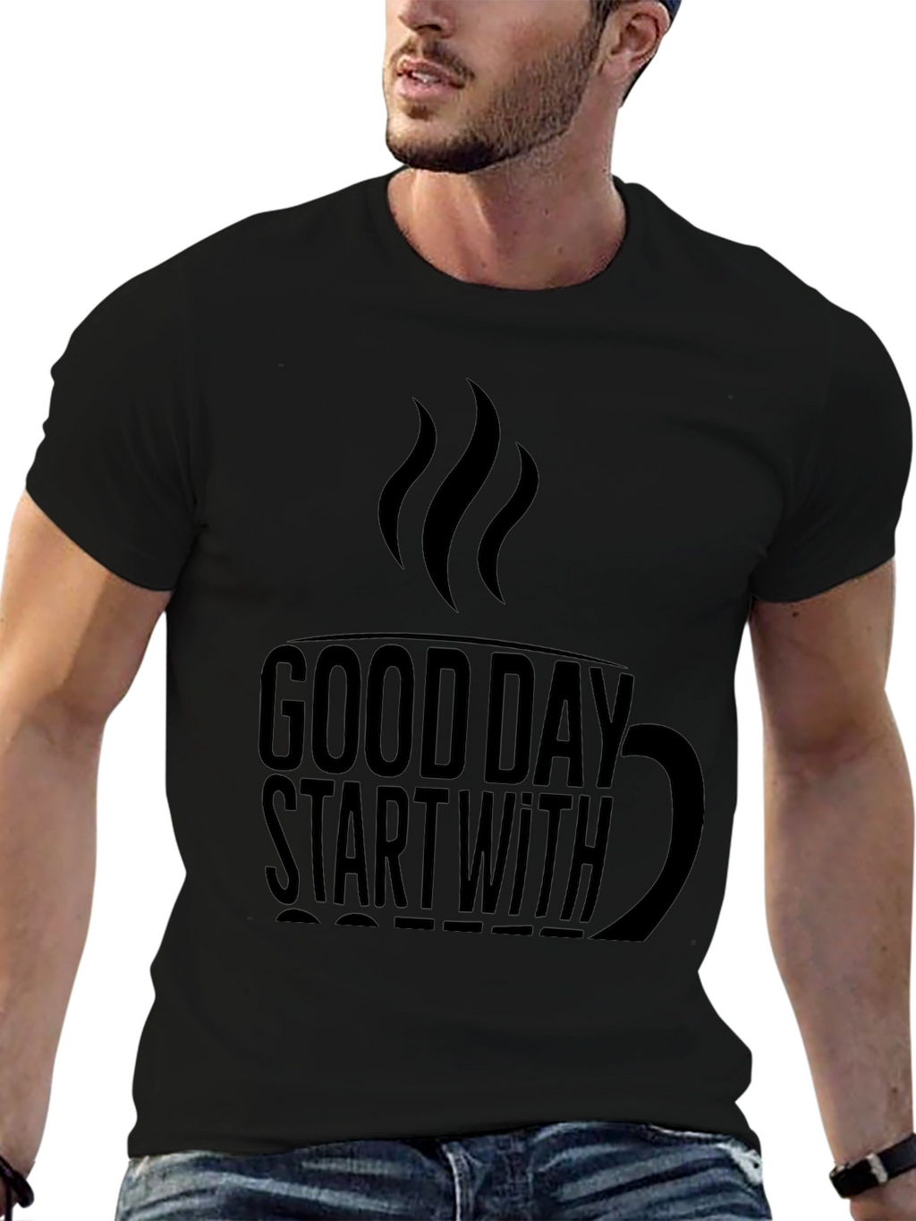 Good Day Start With Coffee Black Tee Shirt