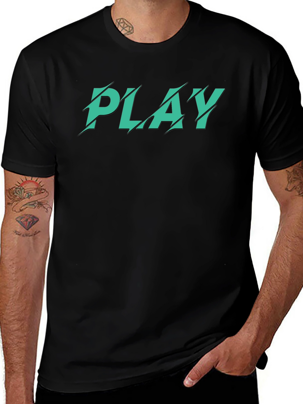 Mens Black T-Shirt with Green PLAY Graphic