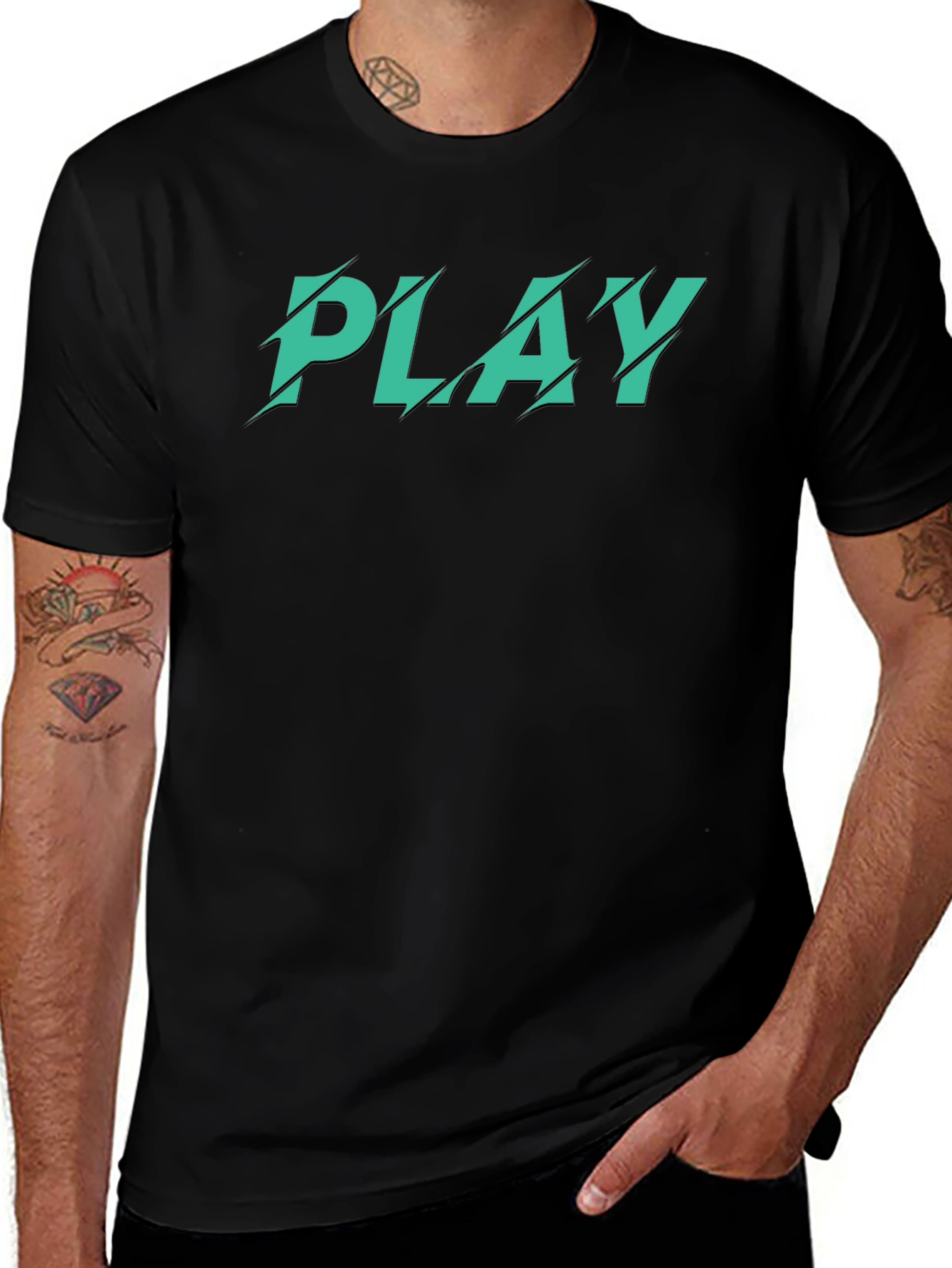 Mens Black T-Shirt with Green PLAY Graphic