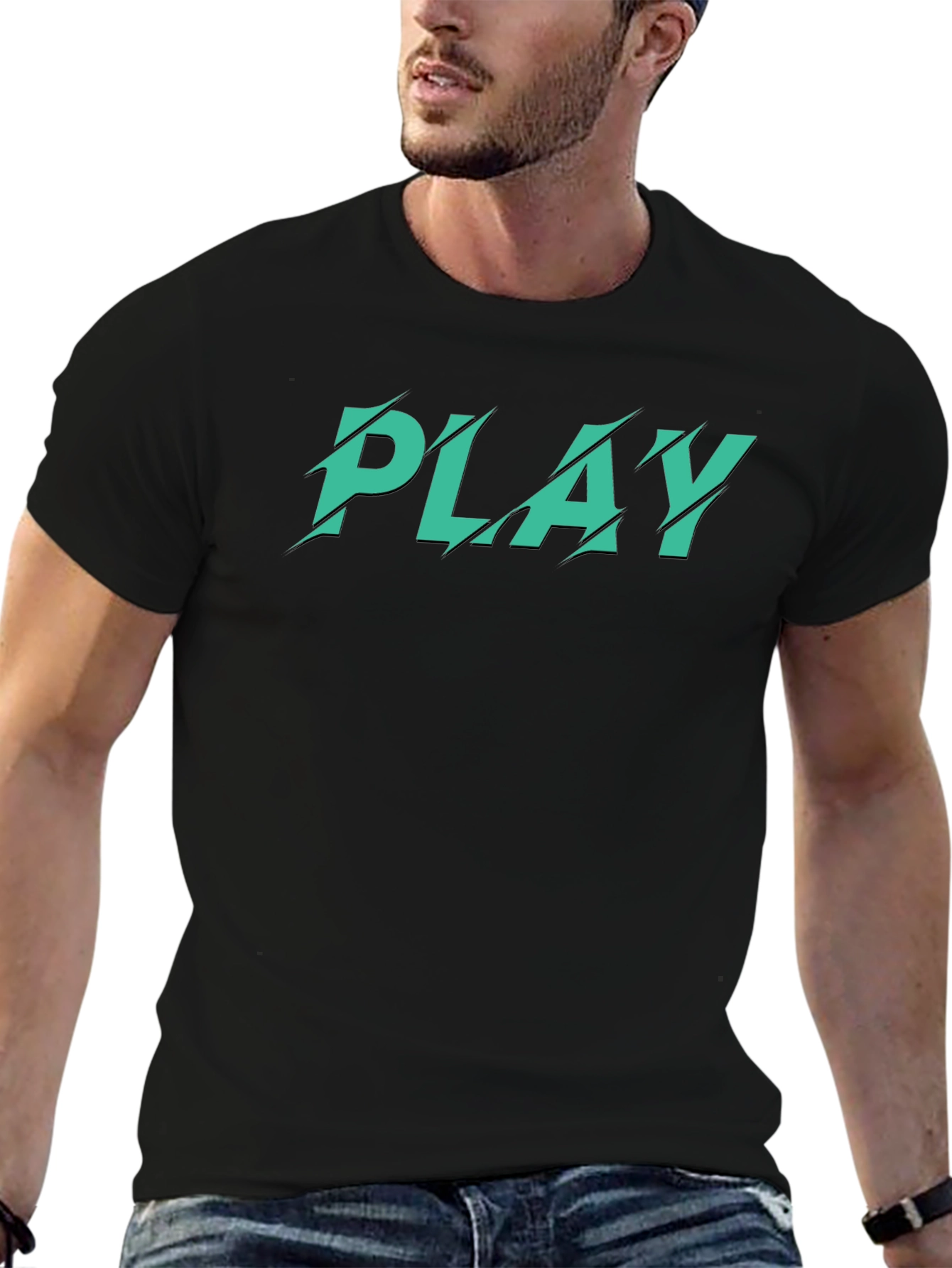 Mens Black T-Shirt with Green PLAY Graphic
